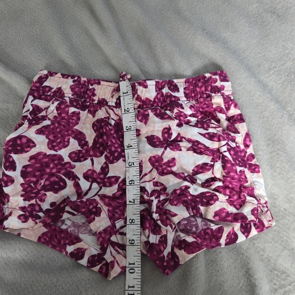 Old Navy Shorts Girls 6-7 Pink Floral Linen Blend Drawstring Waist Casual